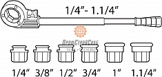 Диапазон применения клуппа трубного ручного Super-Ego 600 Set Compact 1/2"-3/4"-1"-1 1/4" BSPT R